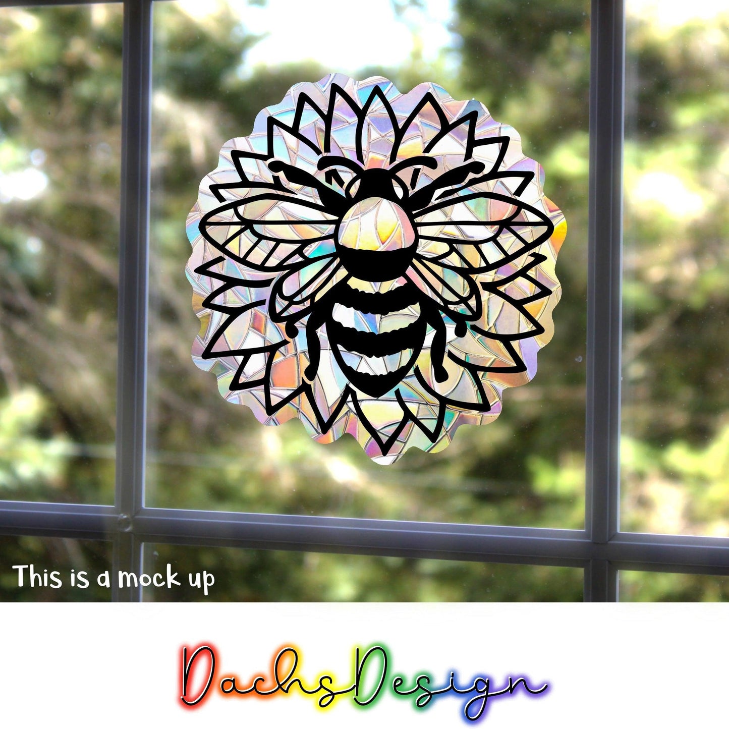 Bee on Sunflower Rainbow Suncatcher: Removable Window Decal