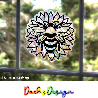 Bee on Sunflower Rainbow Suncatcher: Removable Window Decal