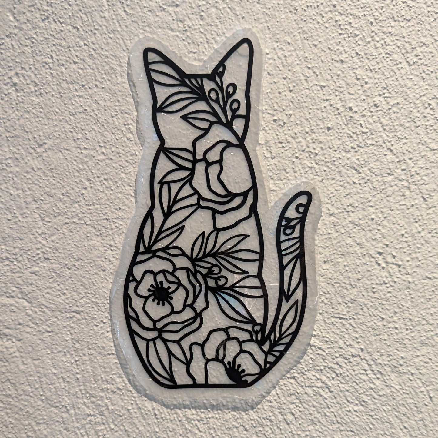 Floral Cat Suncatcher: Rainbow Window Decal, Gift for Cat Lover