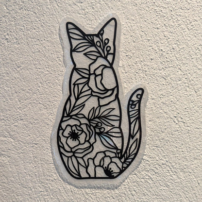 Floral Cat Suncatcher: Rainbow Window Decal, Gift for Cat Lover