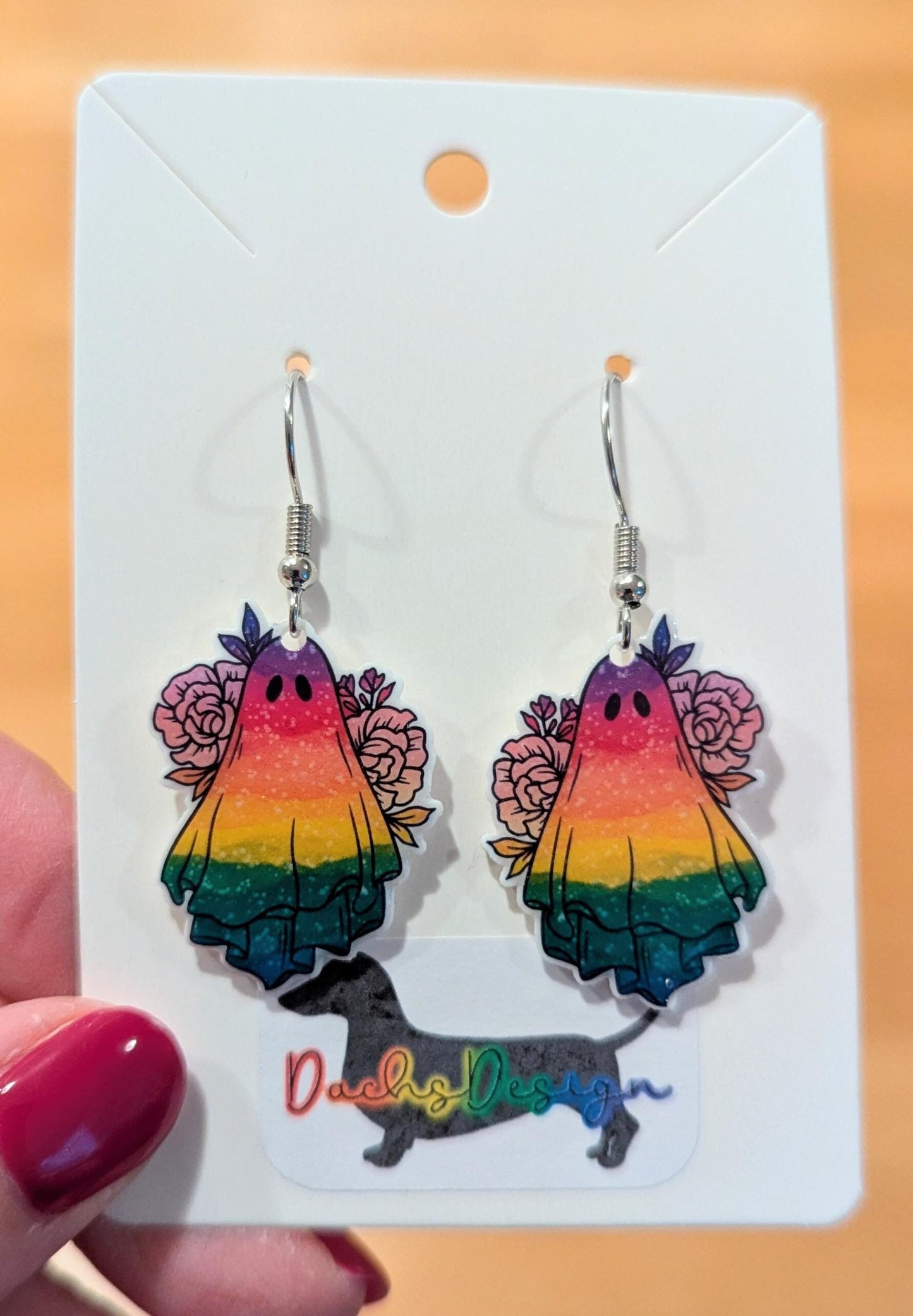 Rainbow Floral Ghost Earrings