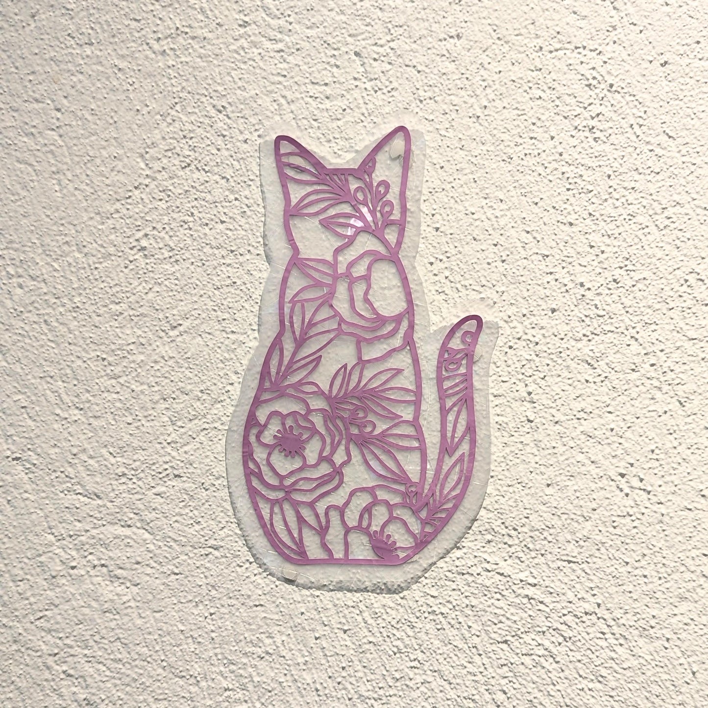 Floral Cat Suncatcher: Rainbow Window Decal, Gift for Cat Lover