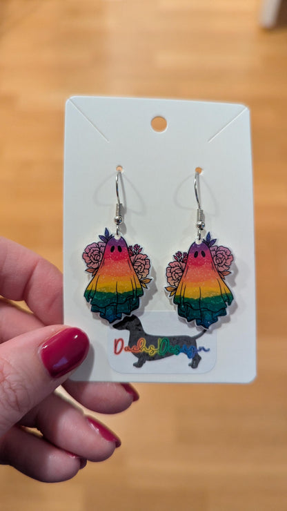 Rainbow Floral Ghost Earrings