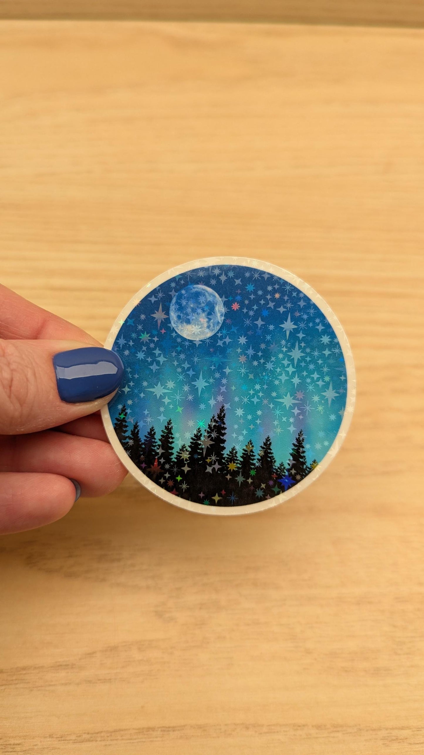 Holographic Northern Lights Vinyl Sticker: Moonlit Forest Decal