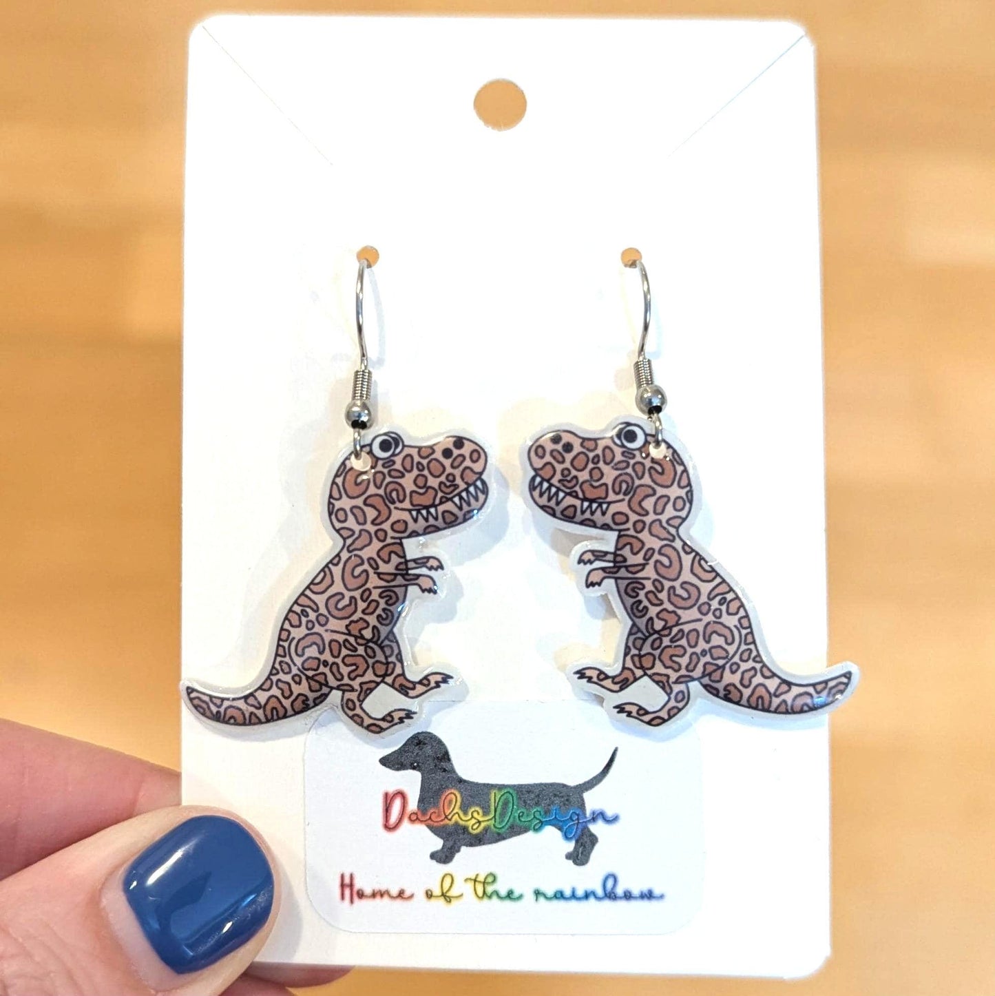 Leopardmønstret T-Rex øredobber