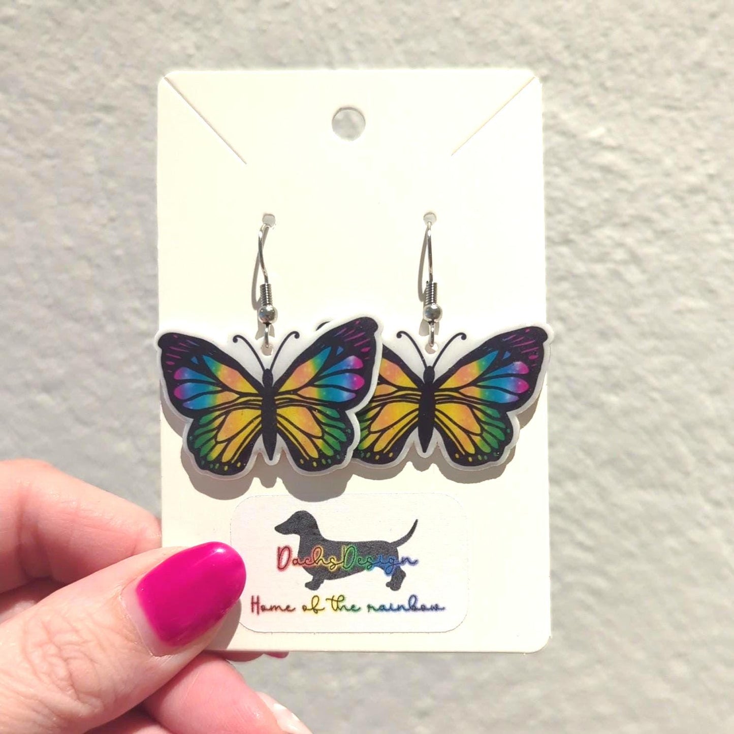 Rainbow Butterfly Dangle Earrings