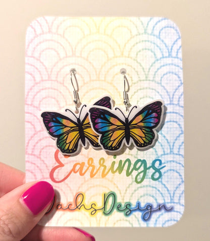 Rainbow Butterfly Dangle Earrings