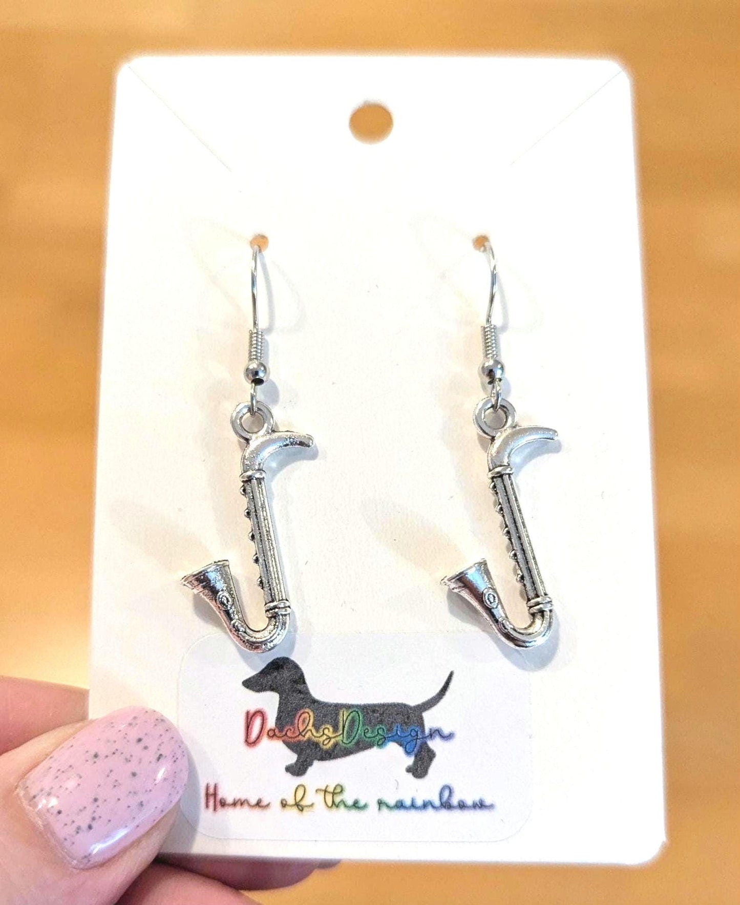 Silver Saxophone Dangle Earrings