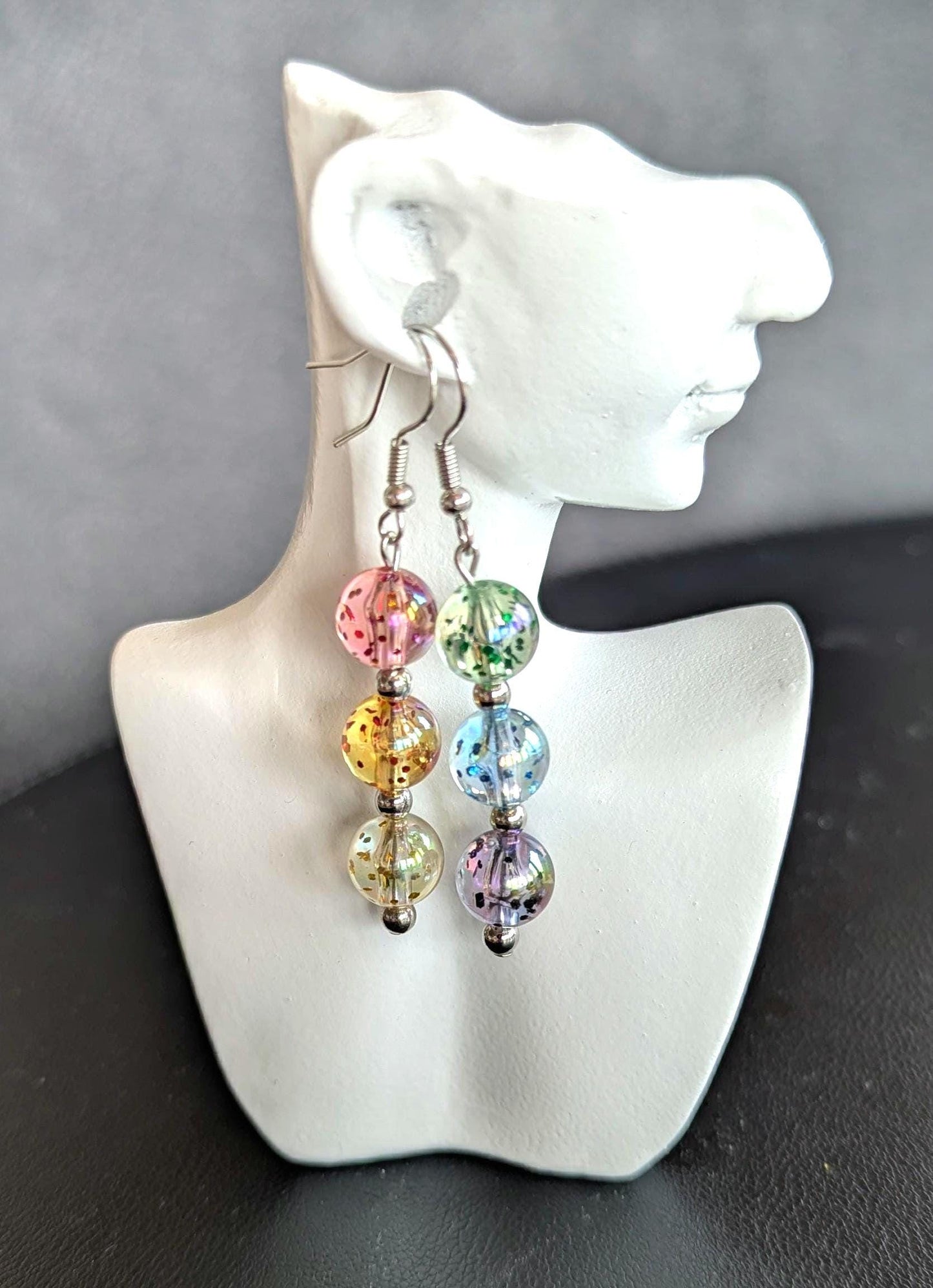 Rainbow Glitter Bead Dangle Earrings