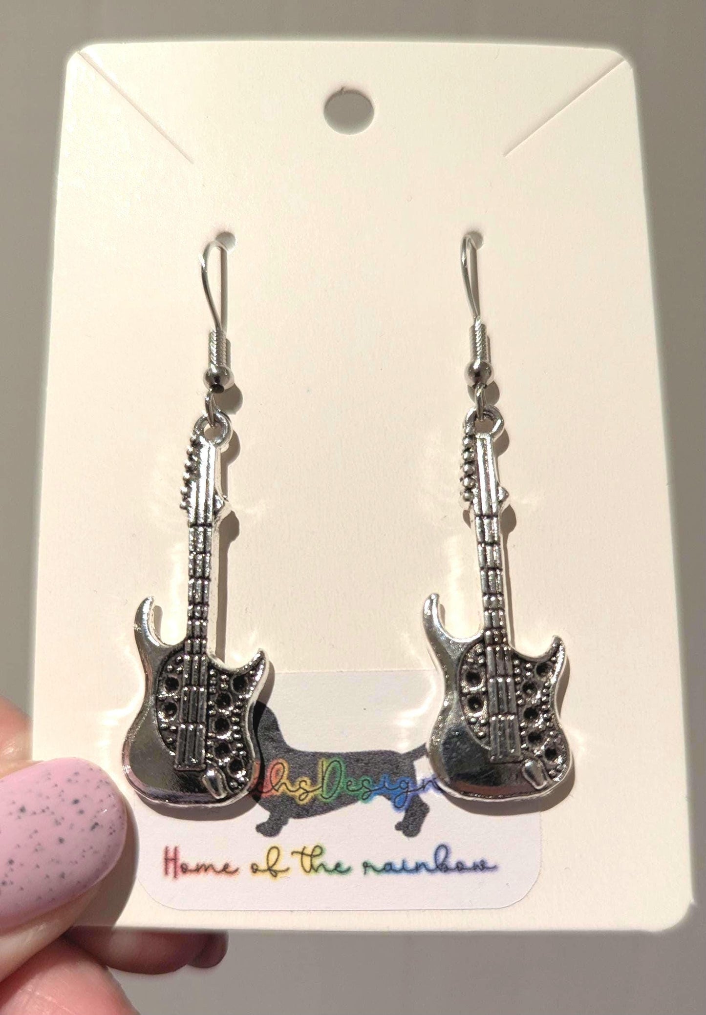 Silver Guitar Charm Earrings
