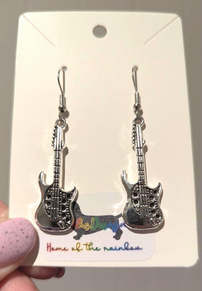 Silver Guitar Charm Earrings
