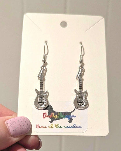Silver Guitar Charm Earrings