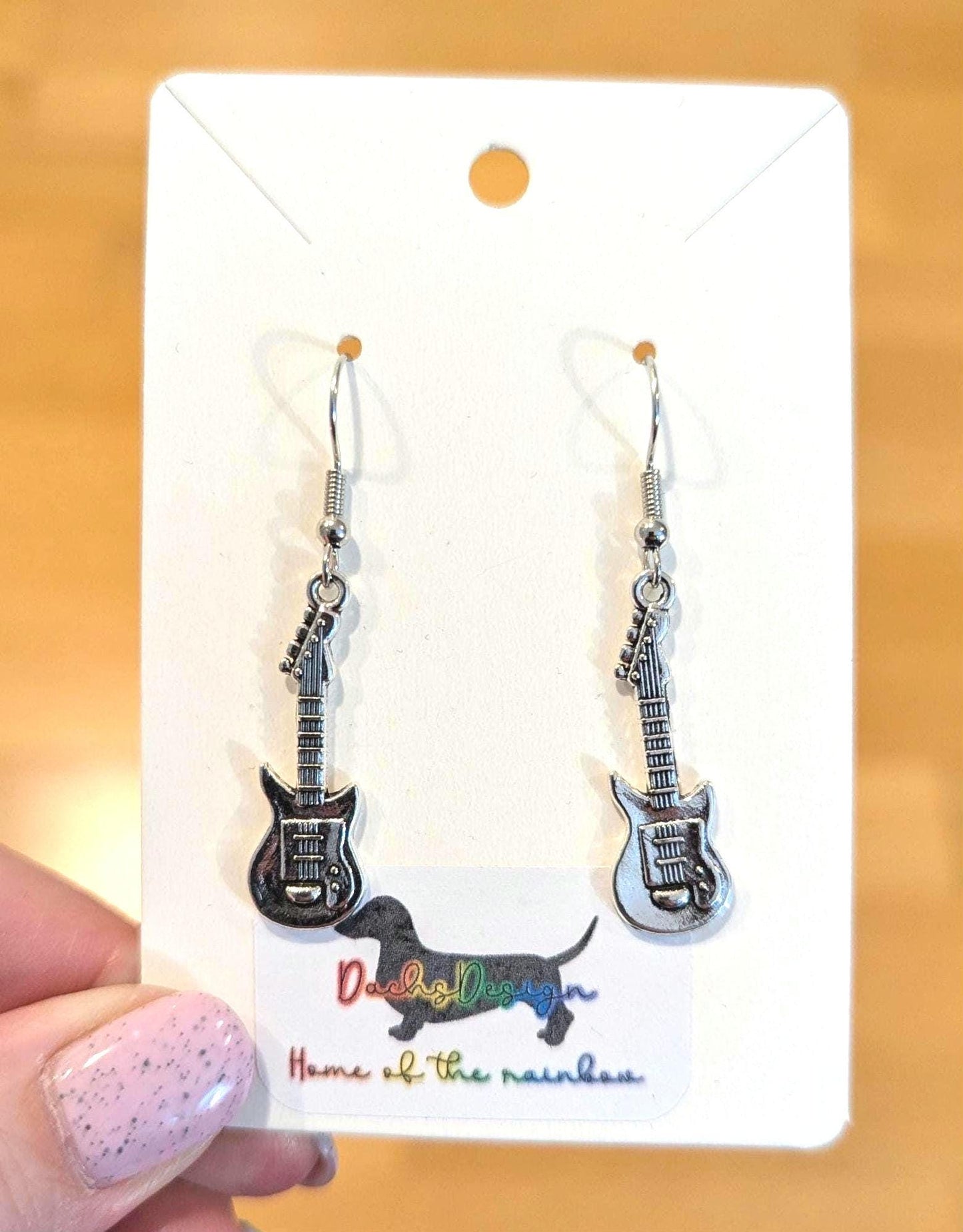 Silver Guitar Charm Earrings