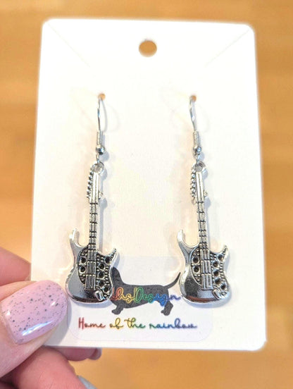Silver Guitar Charm Earrings