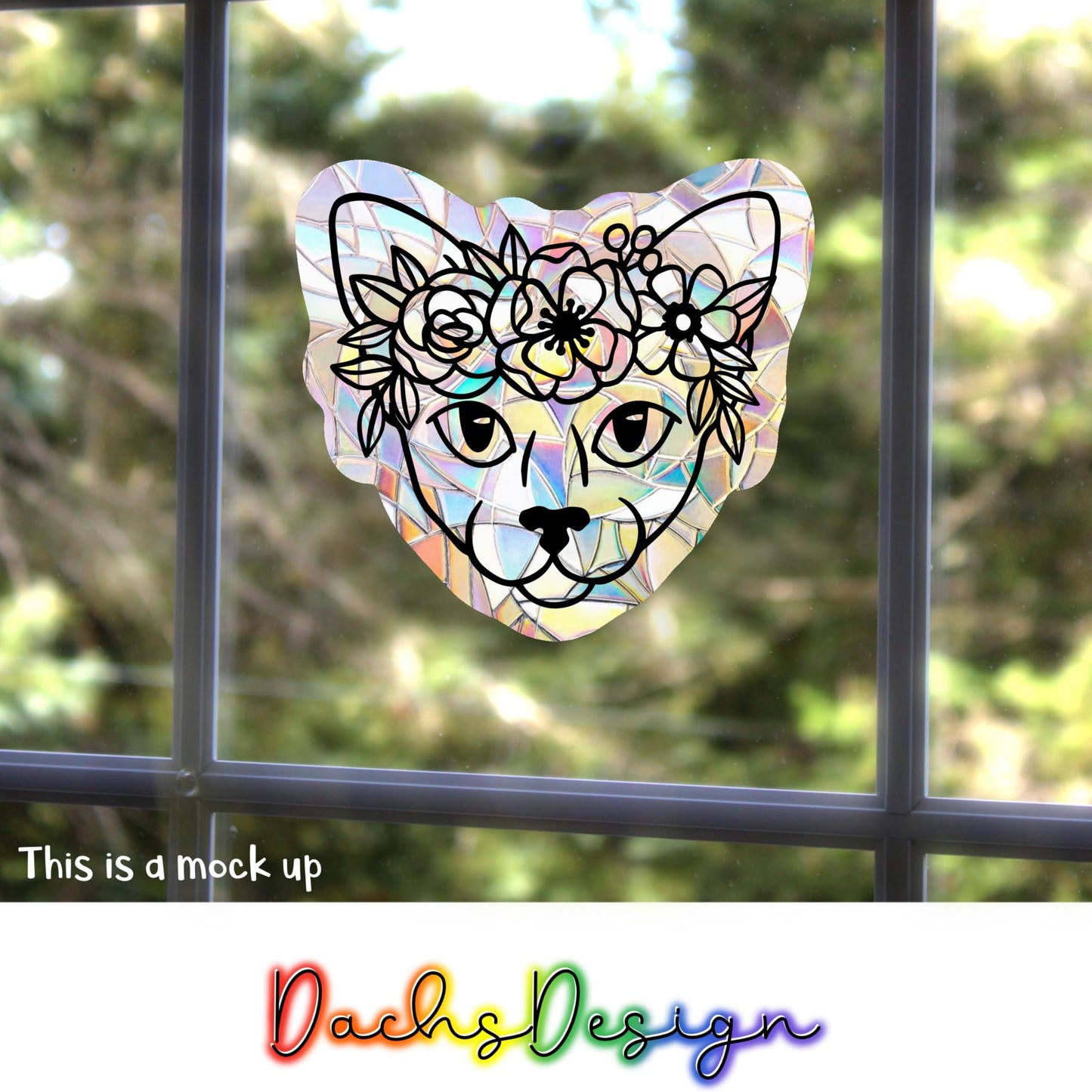 Floral Sphynx Cat Suncatcher: Rainbow Window Decal