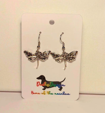 Silver Metal Dragonfly Earrings