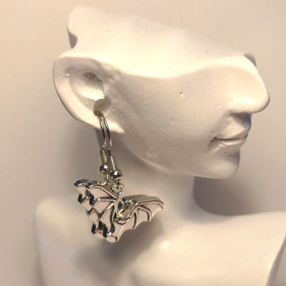 Silver Metal Bat Earrings