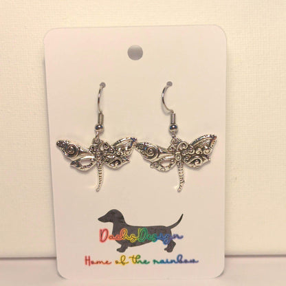 Silver Metal Dragonfly Earrings