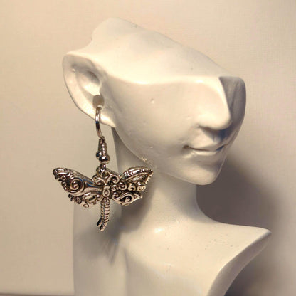 Silver Metal Dragonfly Earrings