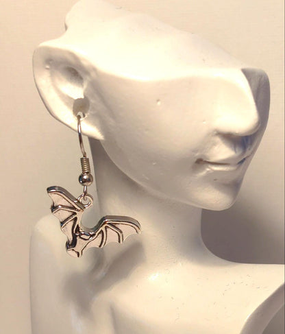 Silver Metal Bat Earrings