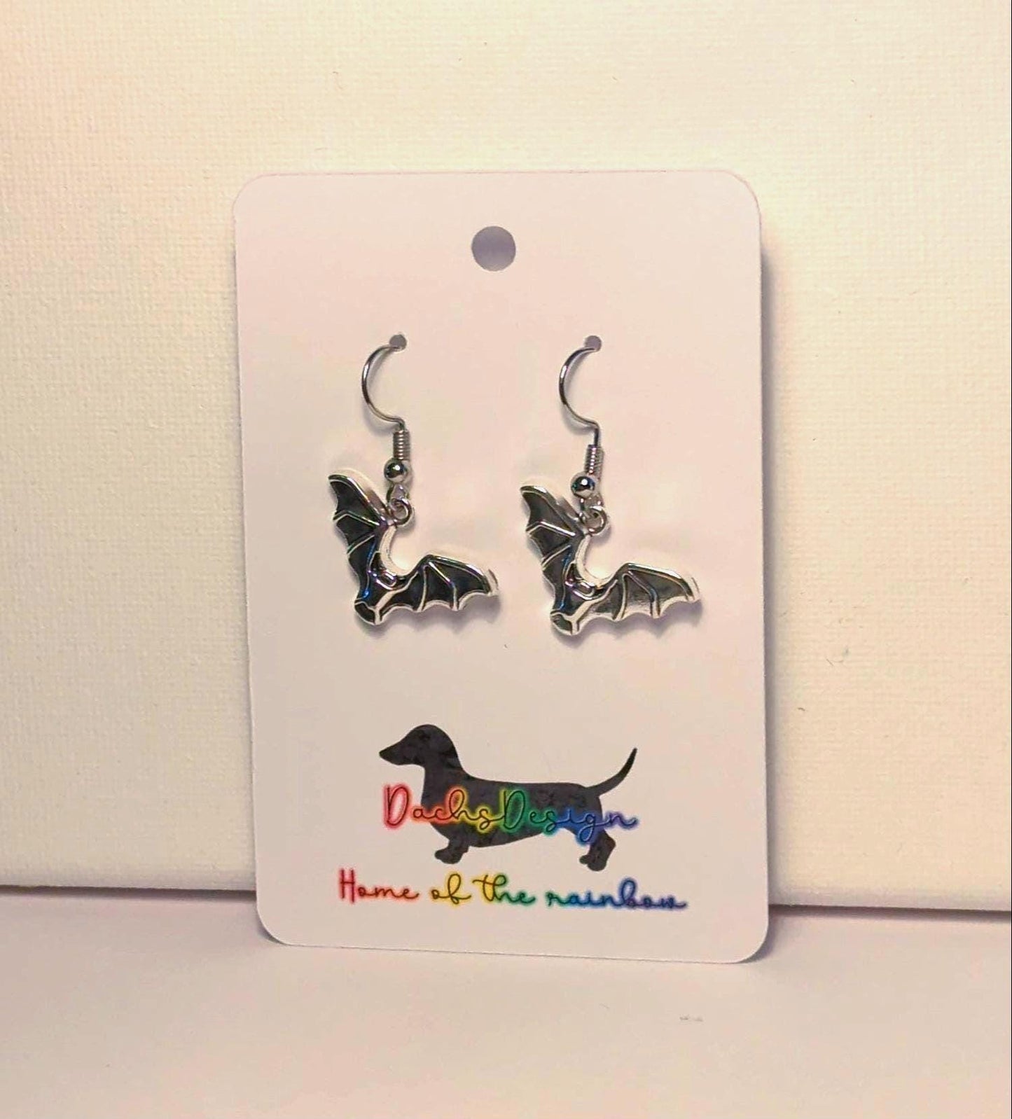 Silver Metal Bat Earrings