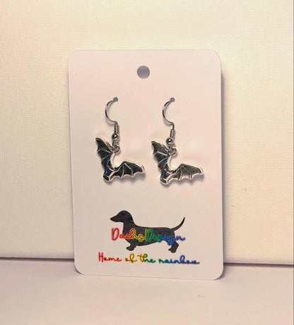 Silver Metal Bat Earrings