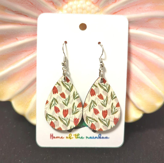 Printed Floral Teardrop Earrings