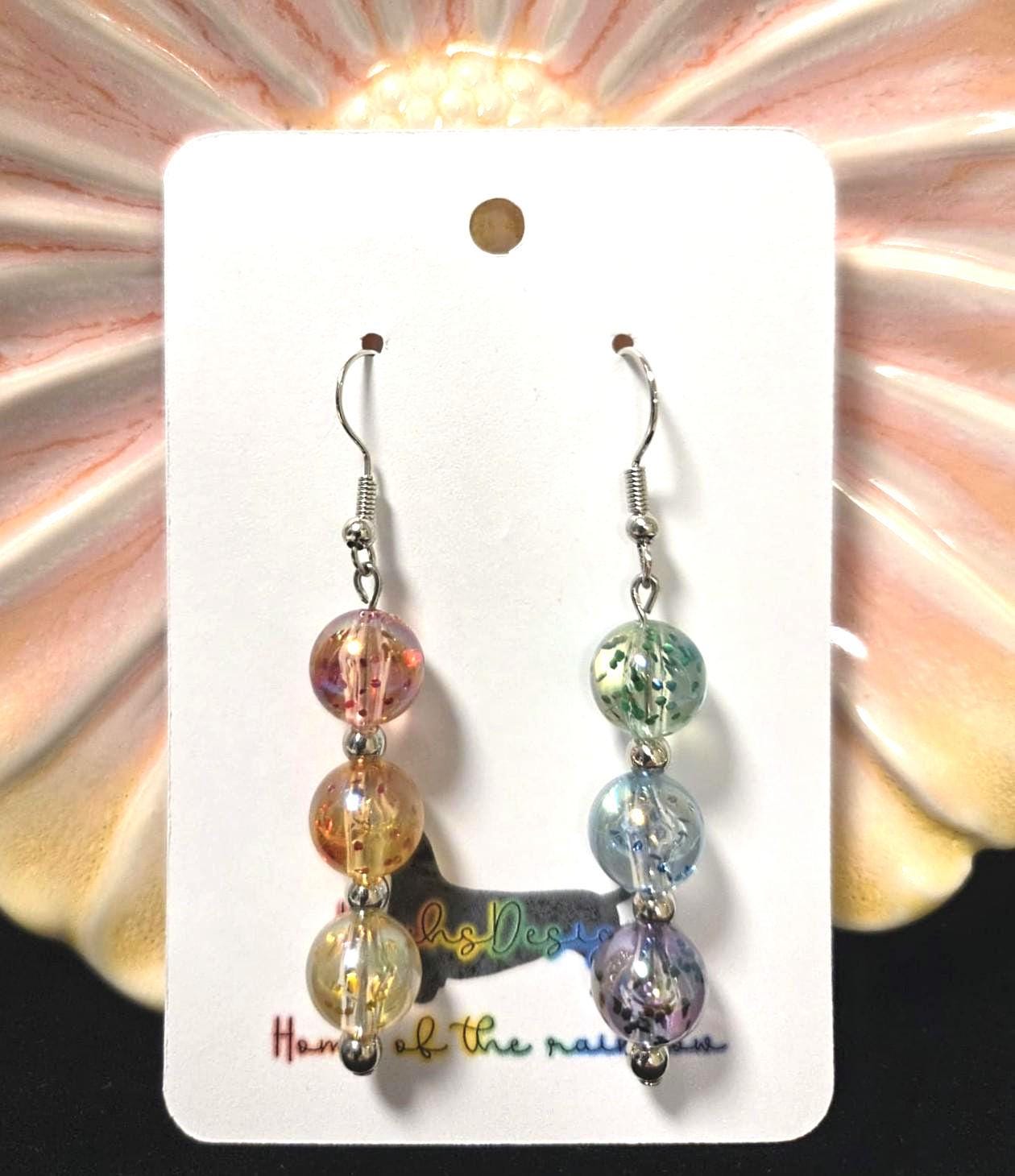 Rainbow Glitter Bead Dangle Earrings