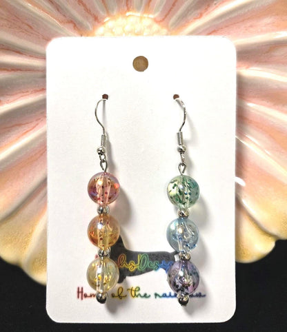 Rainbow Glitter Bead Dangle Earrings