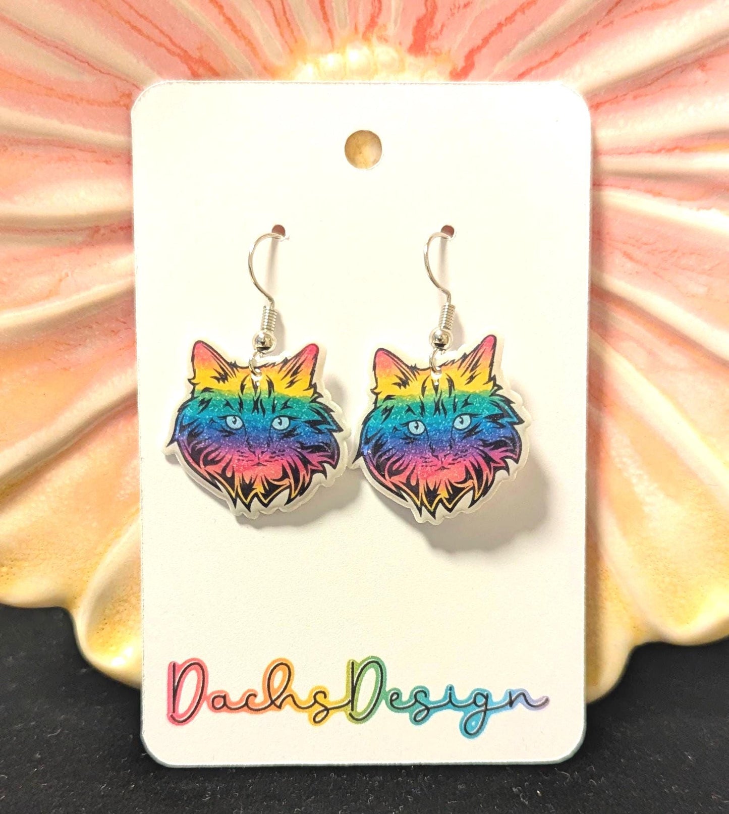 Rainbow Cat Dangle Earrings