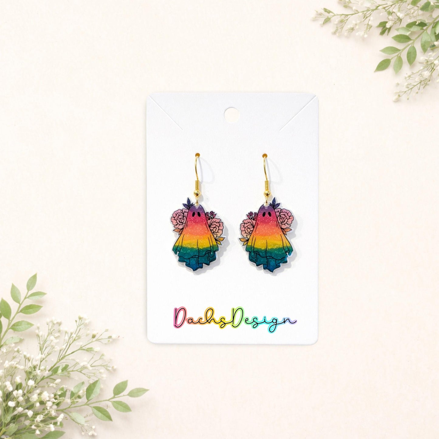 Rainbow Floral Ghost Earrings