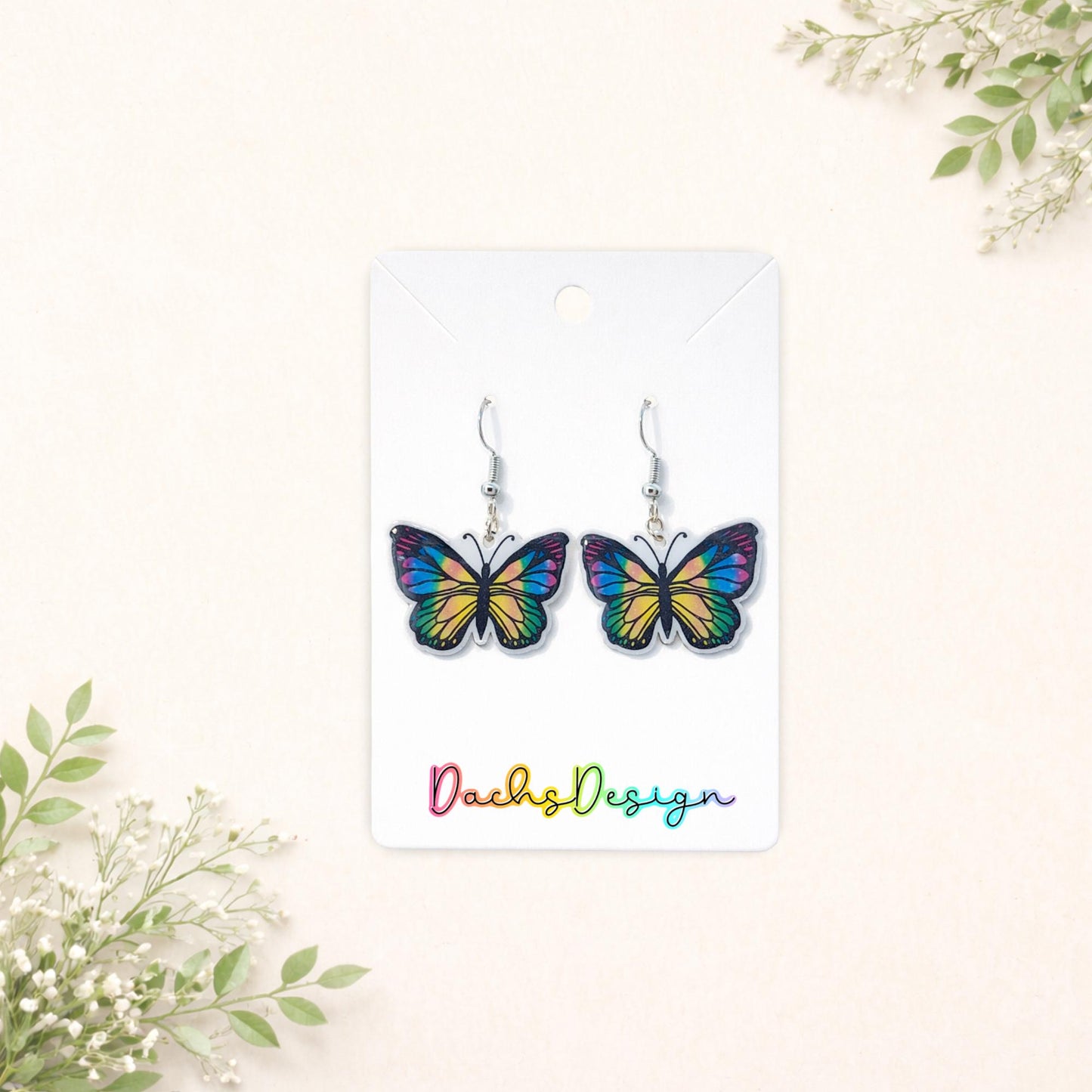 Rainbow Butterfly Dangle Earrings