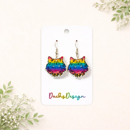 Rainbow Cat Dangle Earrings
