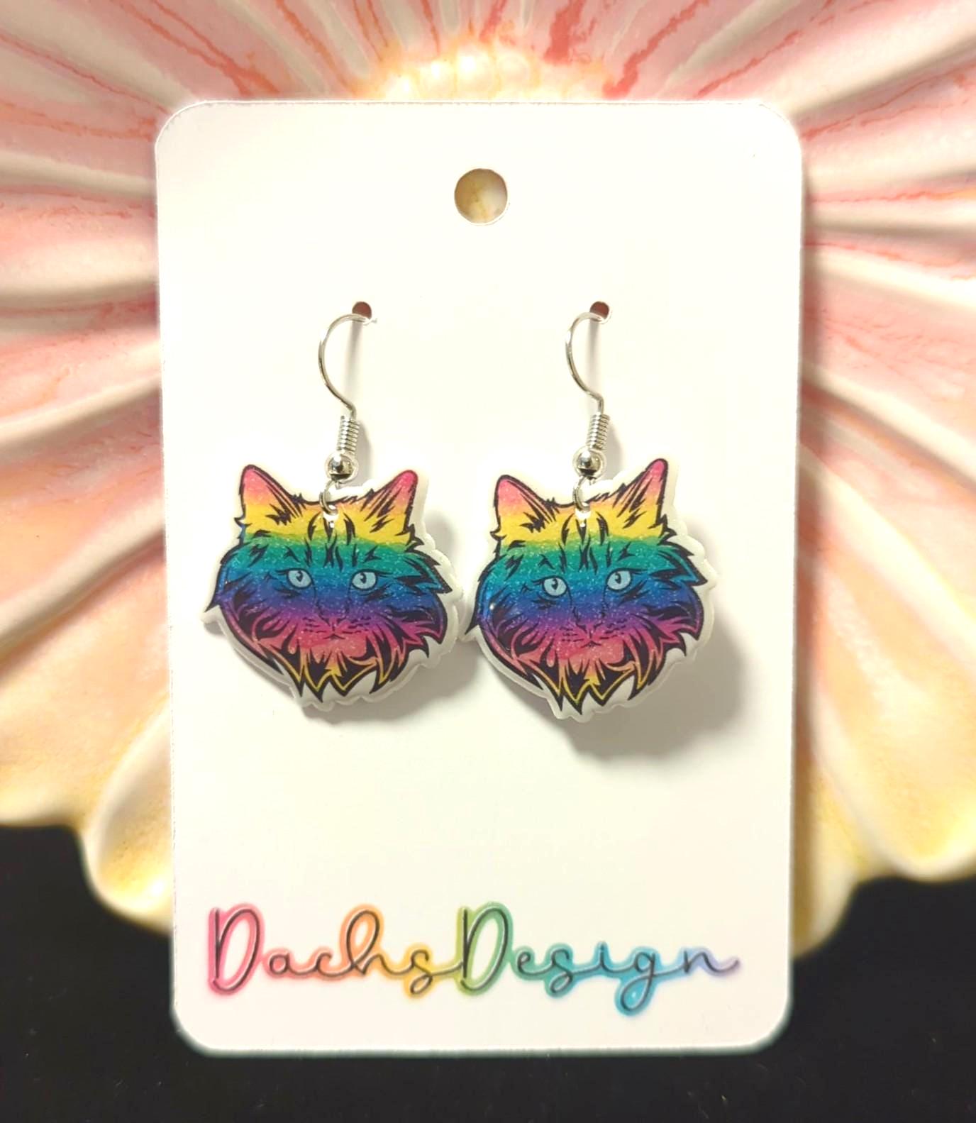 Rainbow Cat Dangle Earrings