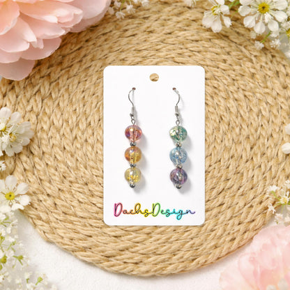 Rainbow Glitter Bead Dangle Earrings
