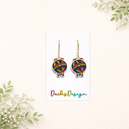 Rainbow Yarn Sheep Dangle Earrings
