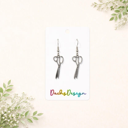 Vintage-Inspired Silver Metal Scissors Earrings