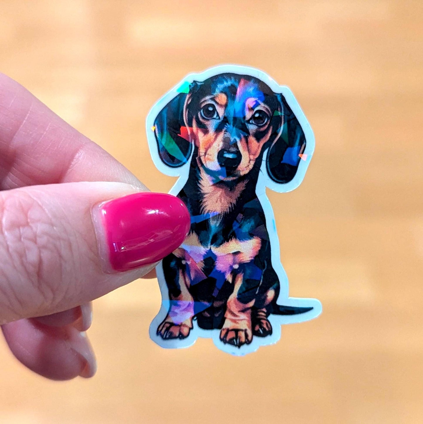 Vanntett vinylklistremerke – sort og tan dachshund