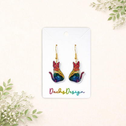 Geometric Rainbow Cat Dangle Earrings
