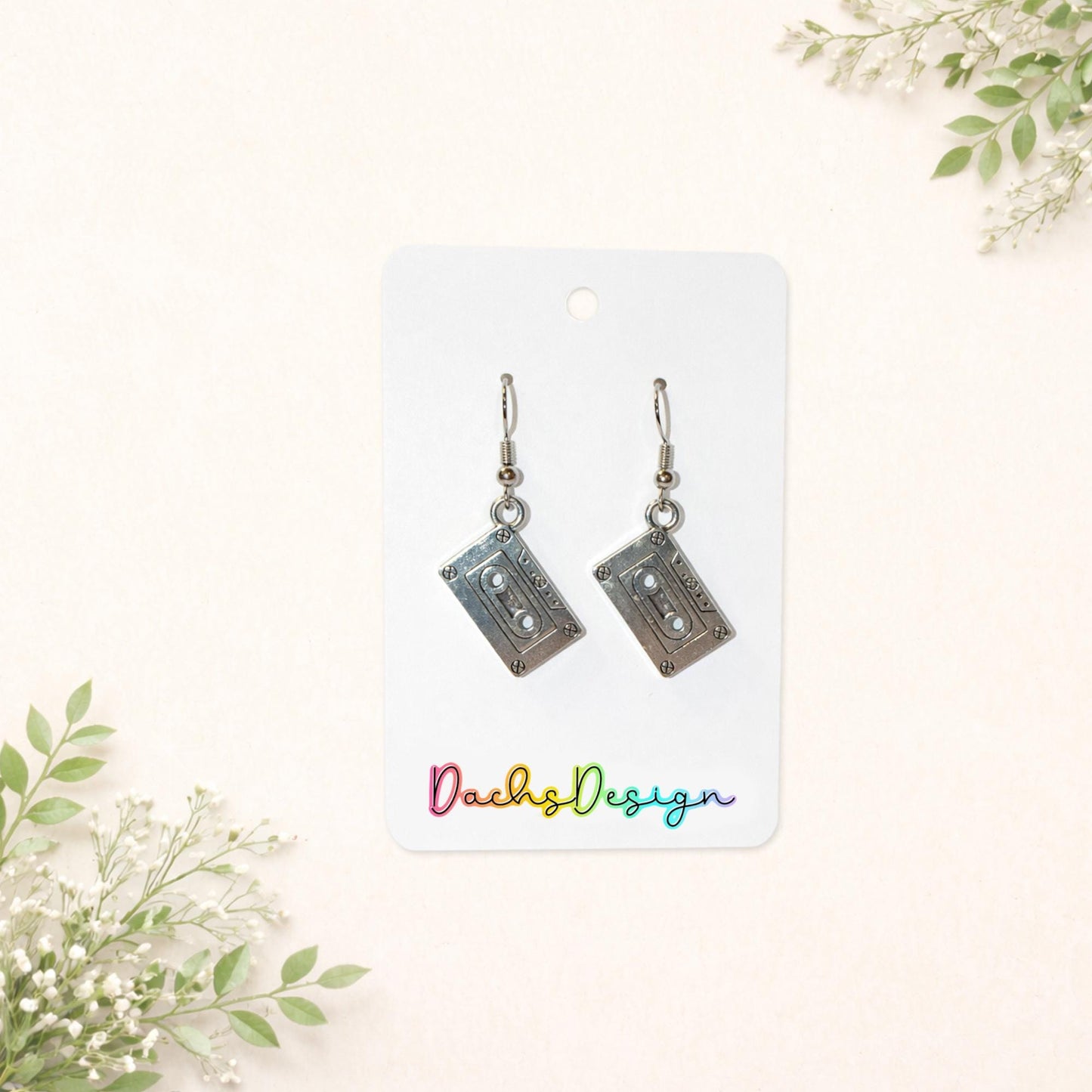 Retro Silver Cassette Tape Dangle Earrings