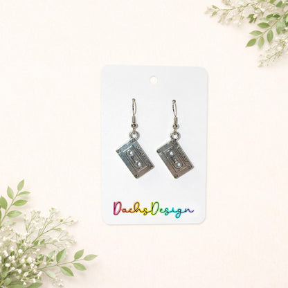 Retro Silver Cassette Tape Dangle Earrings