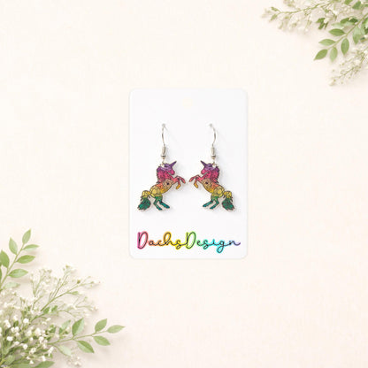 Floral Rainbow Unicorn Dangle Earrings