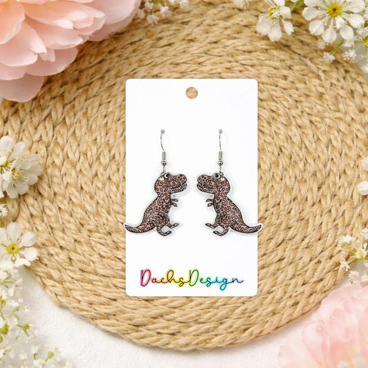 Leopard Print T-Rex Dangle Earrings