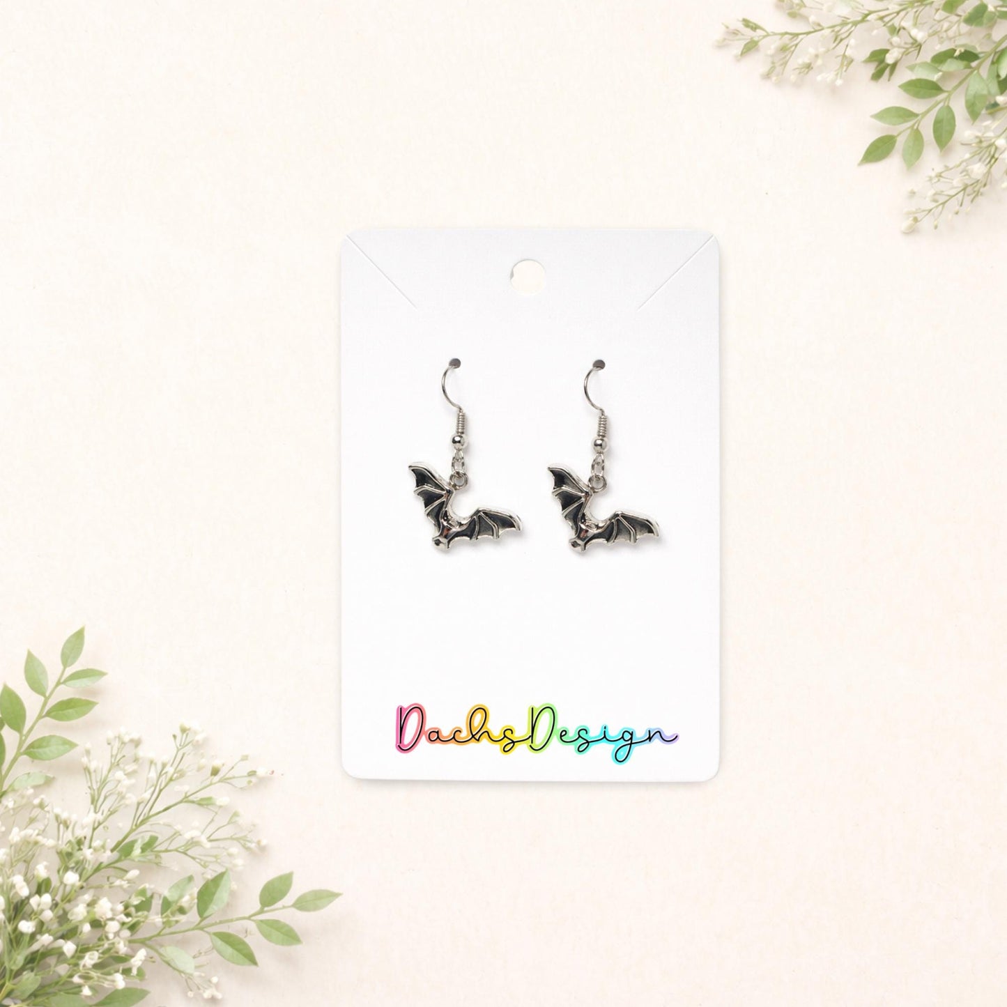 Silver Metal Bat Earrings