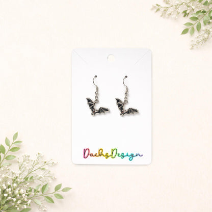 Silver Metal Bat Earrings