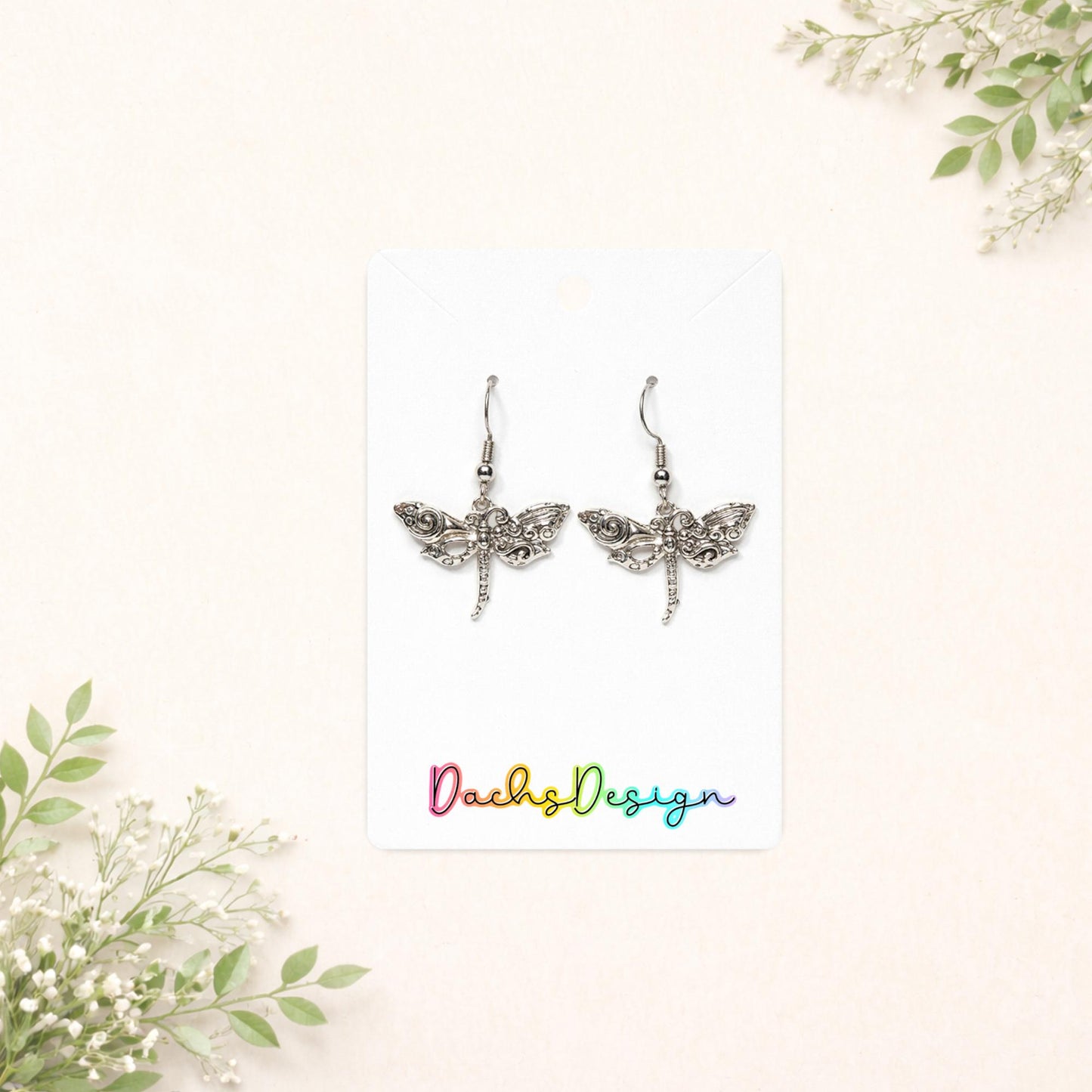 Silver Metal Dragonfly Earrings