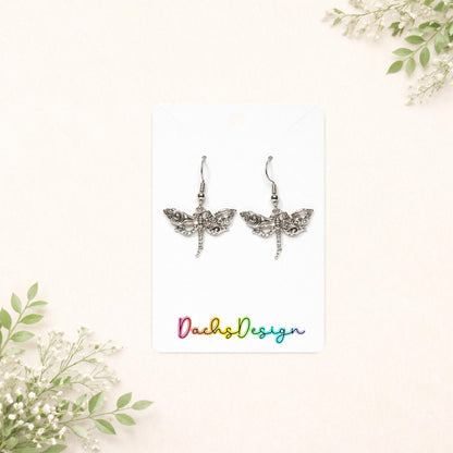 Silver Metal Dragonfly Earrings