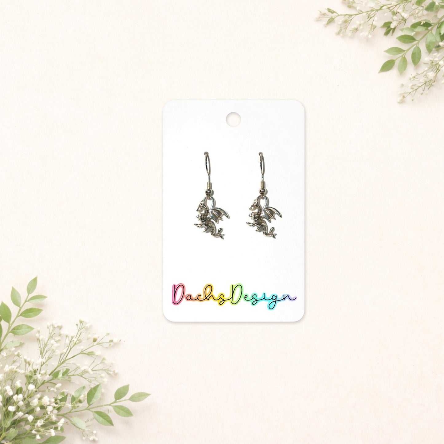 Silver Metal Dragon Earrings