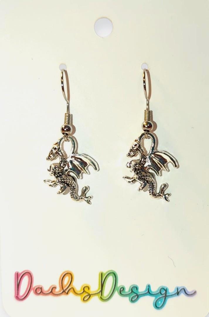 Silver Metal Dragon Earrings
