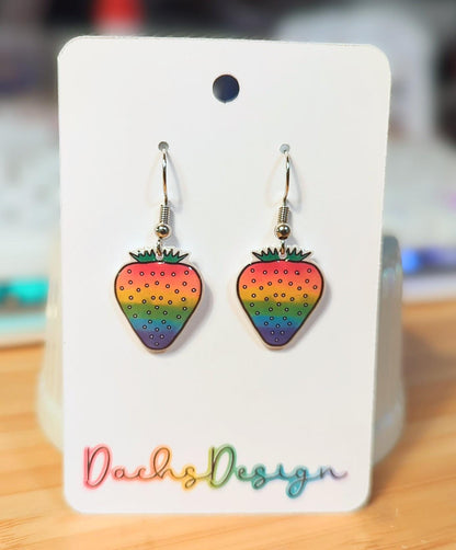Rainbow Strawberry Dangle Earrings